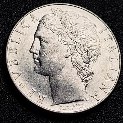 泉币菌-第107场-精品福利场 意大利早期100里拉 月亮和记忆女神密涅瓦 不锈钢币 27.8mm