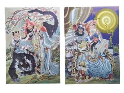 白泽拍卖卡牌手绘专场第24期（持续征集ING，白露暧秋色，月明清漏中） - 2024 焱卡文化 中福卡博会特典 列仙卷A4大卡  关羽209/299，黑虎财神183/299 粗闪