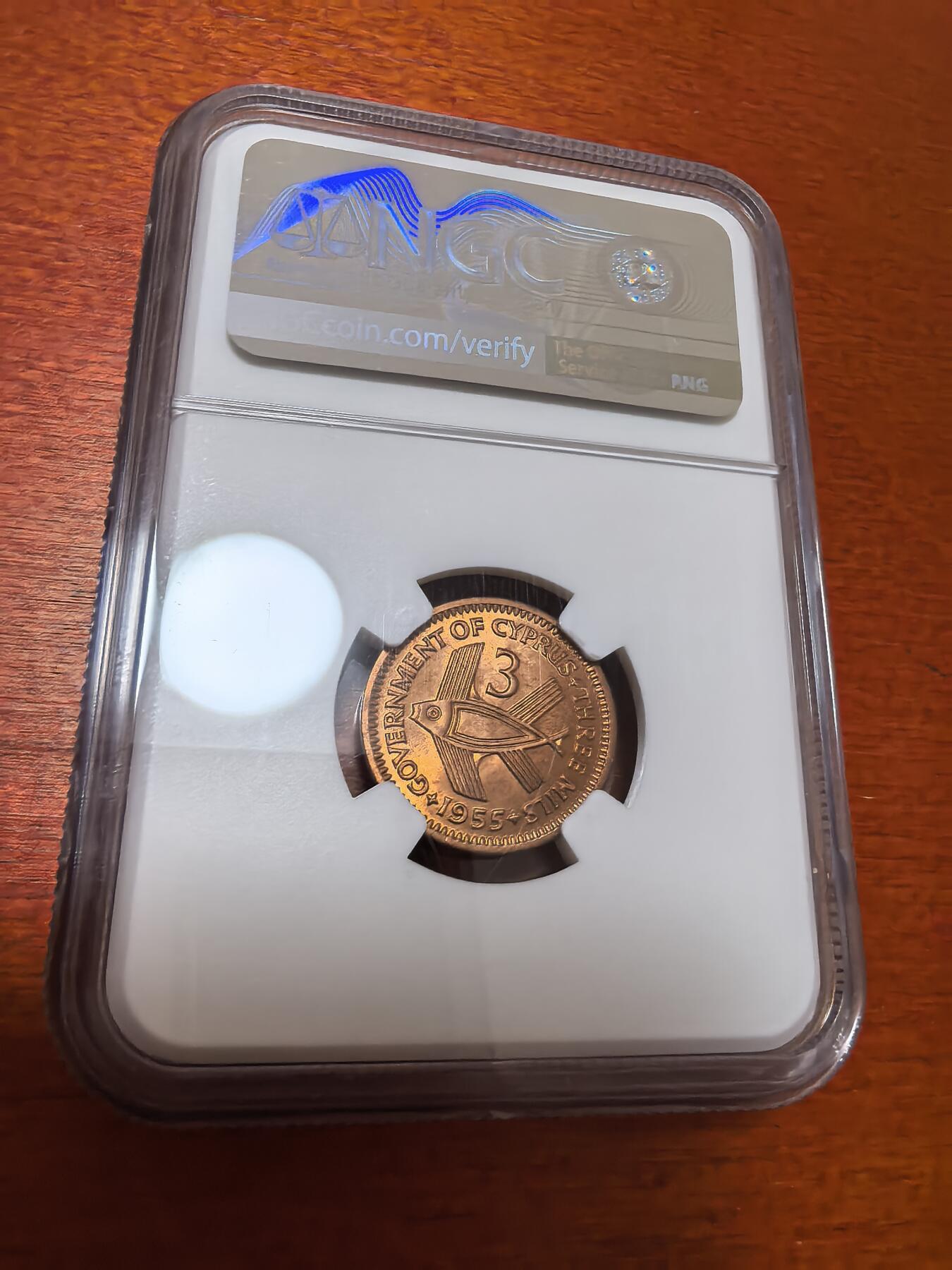 长老汇蛇年精选第四十四场拍卖 1955塞浦路斯3米尔铜币，NGC MS65RB，亚军，更高9枚，官网同分65美金