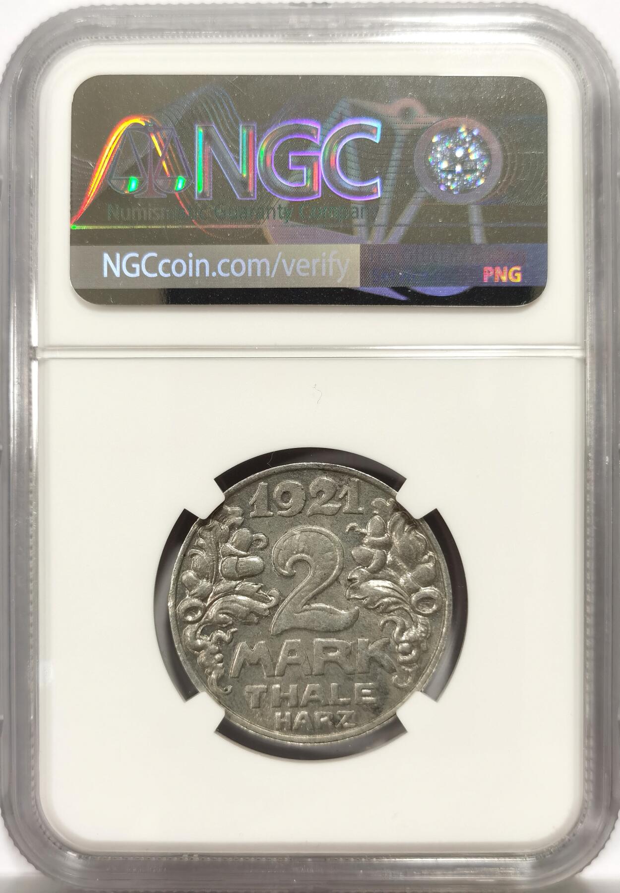 博洋堂世界钱币拍卖第139期（全场包邮） NGC MS64 德国1921年紧急状态塔勒哈茨地区小猫2马克，品相和保存状态完好高分很难得