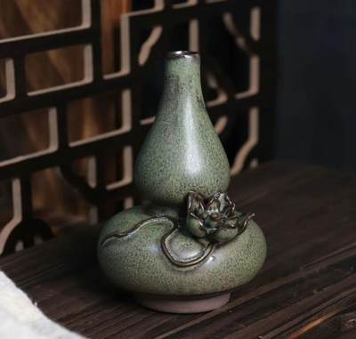 仿古陶瓷小花瓶专场 - 复古墨绿小葫芦花瓶