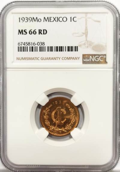 博洋堂世界钱币拍卖第139期（全场包邮） - NGC MS66RD 墨西哥1939年小鹰洋1分铜币，极致RD状态