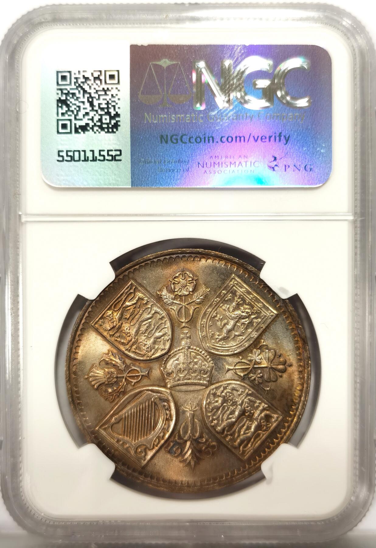博洋堂世界钱币拍卖第139期（全场包邮） NGC MS64 英国1953年伊丽莎白二世登基纪念克朗，带彩少见