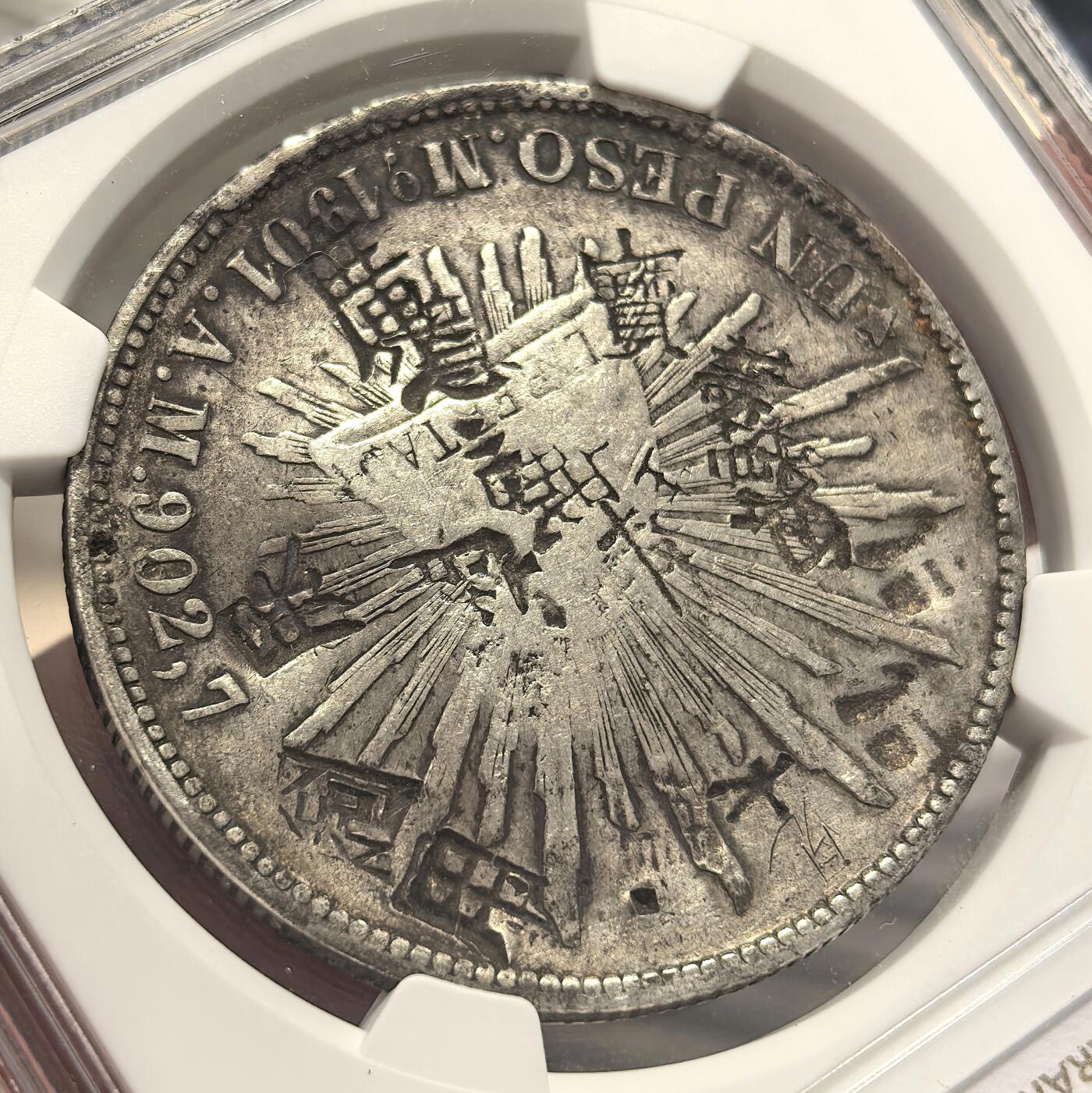 博洋堂世界钱币拍卖第139期（全场包邮） NGC Chopmarked 墨西哥1901年MO AM版直边鹰洋，“寶”等多个精美字戳