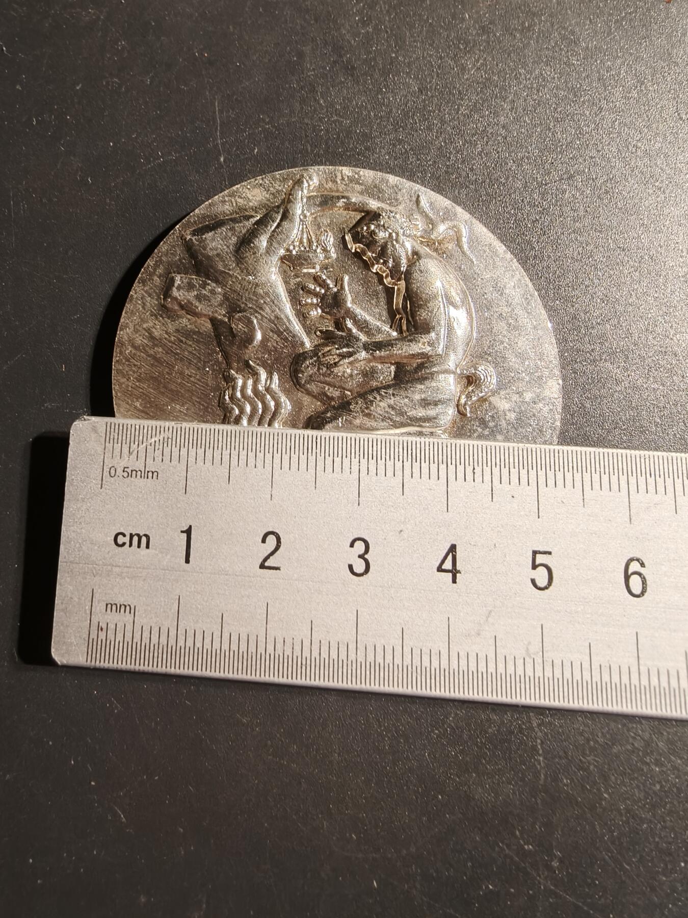 老王徽章第148期 法国电力公司镀银大铜章   名家Dropsy作品   直径54mm   重量71.4g