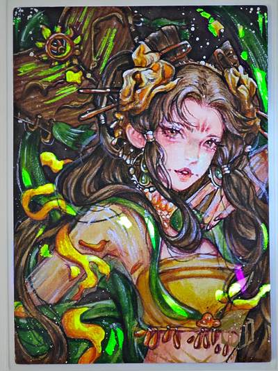 白泽拍卖卡牌手绘专场第24期（持续征集ING，白露暧秋色，月明清漏中） - 2025 异盒手绘卡 铁扇公主 特效  妮茉亲签