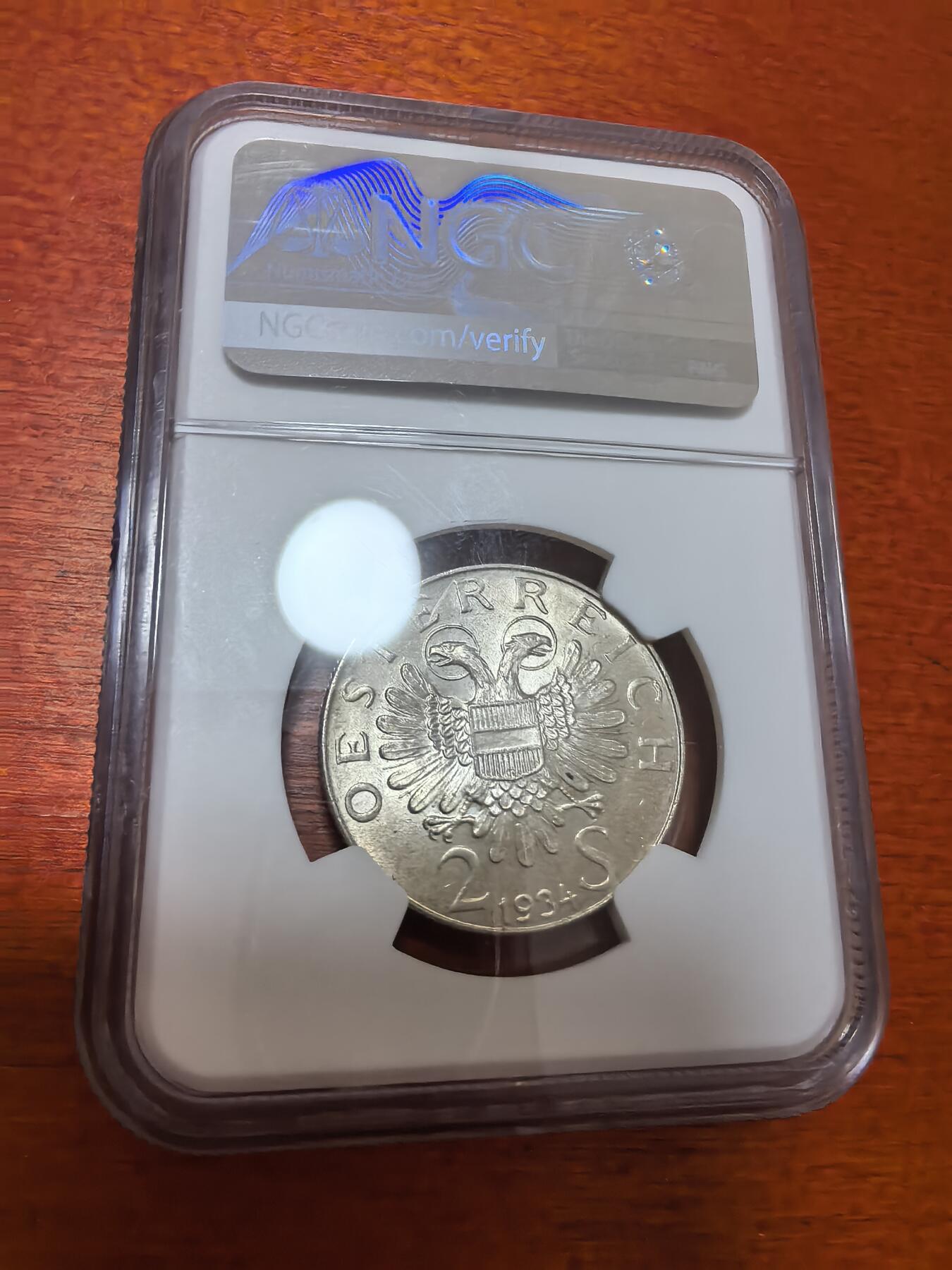 长老汇蛇年精选第四十四场拍卖 1934 奥地利总理德福斯博士2先令银币，NGC MS64分，季军分，更高分仅有3枚
