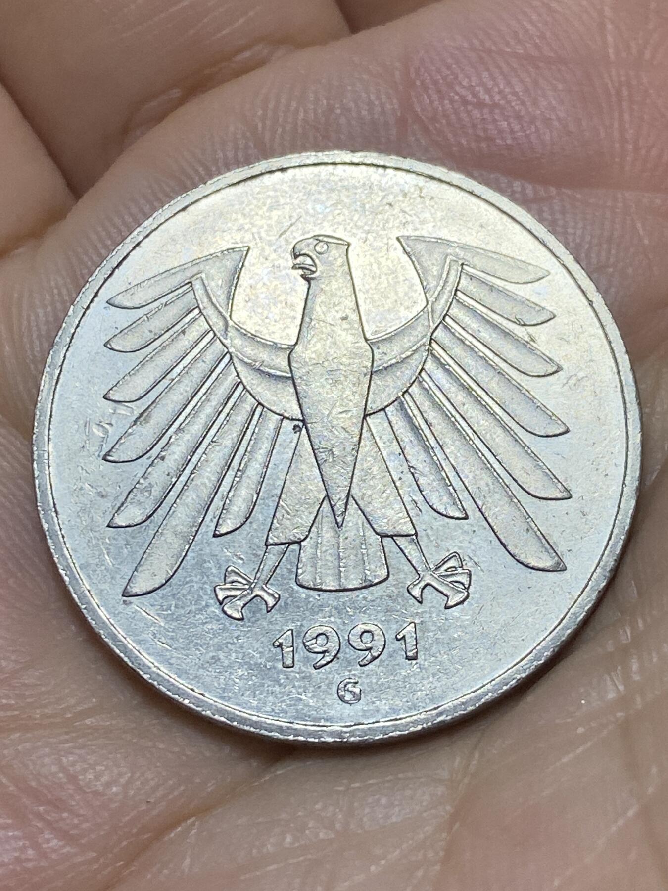 2025年第八十九场(总第一百一十五场）外国好品散币(免佣金) 德国🇩🇪1991年5德国马克(G标，卡尔斯鲁厄造)