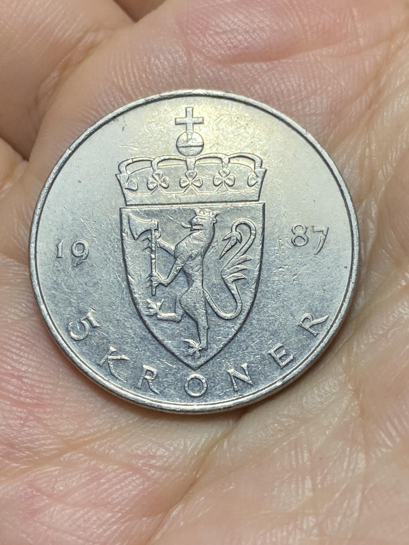 2025年第八十九场(总第一百一十五场）外国好品散币(免佣金) 挪威🇳🇴1987年5克朗(奥拉夫五世时期第二套第二版)