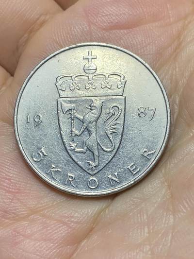 2025年第八十九场(总第一百一十五场）外国好品散币(免佣金) - 挪威🇳🇴1987年5克朗(奥拉夫五世时期第二套第二版)