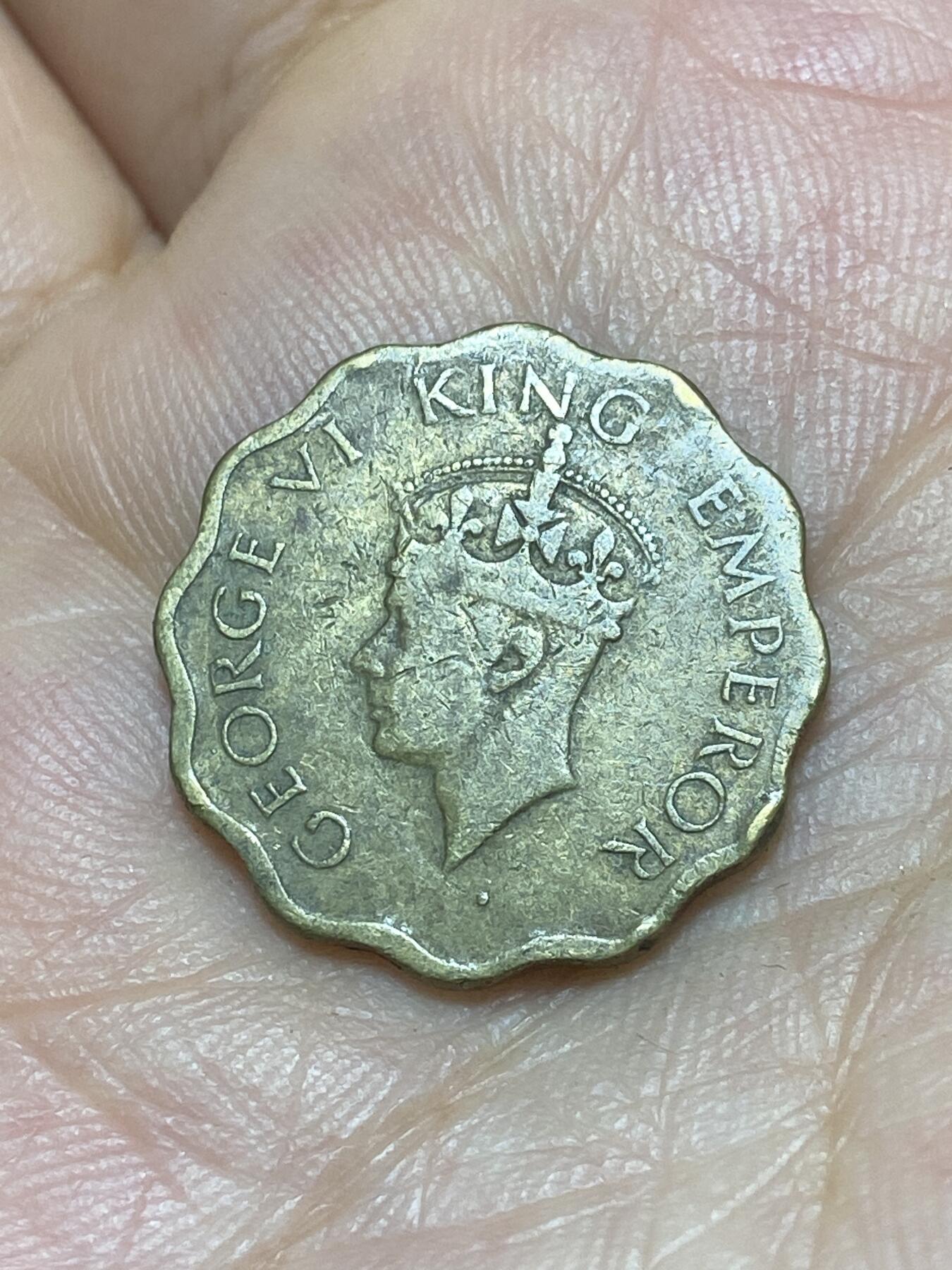 2025年第八十九场(总第一百一十五场）外国好品散币(免佣金) 英属印度1945单年份1安娜(乔治六世第四版小王冠，镍黄铜材质版，尖头面值1，无标c版加尔各答造)