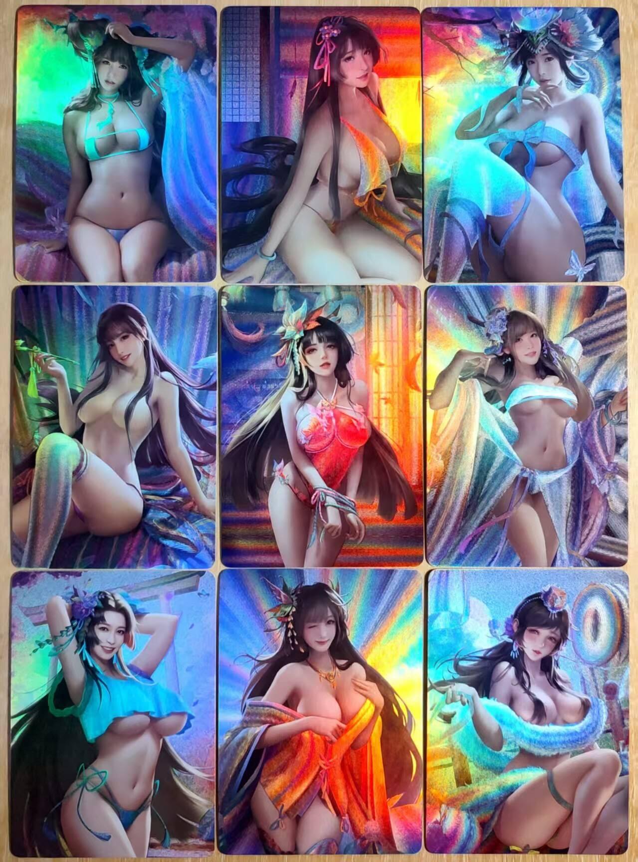 龙虎卡牌第五十四场 （无佣金，满120包邮，欢迎送拍） 粗彩9张 古风美女一套 仿照霓虹国老师样貌