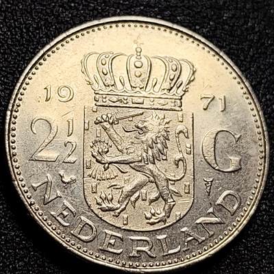 泉币菌-第107场-精品福利场 - 带光美品 荷兰王国 1971年 2.5盾 朱莉安娜女王 29mm 荷兰入欧前 绝版