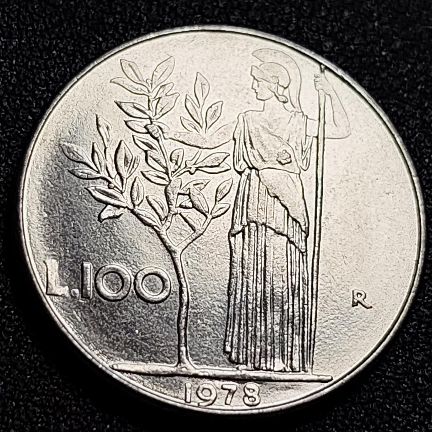 泉币菌-第107场-精品福利场 意大利早期100里拉 月亮和记忆女神密涅瓦 不锈钢币 27.8mm