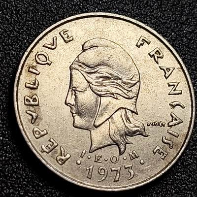 泉币菌-第107场-精品福利场 1973年 法属波利尼西亚10法郎銅镍硬币 法兰西女神 24毫米6克