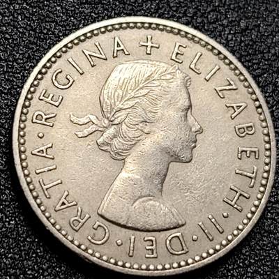 泉币菌-第107场-精品福利场 少见 1954年 英国1先令镍币 苏格兰站狮  伊丽莎白二世 24mm 