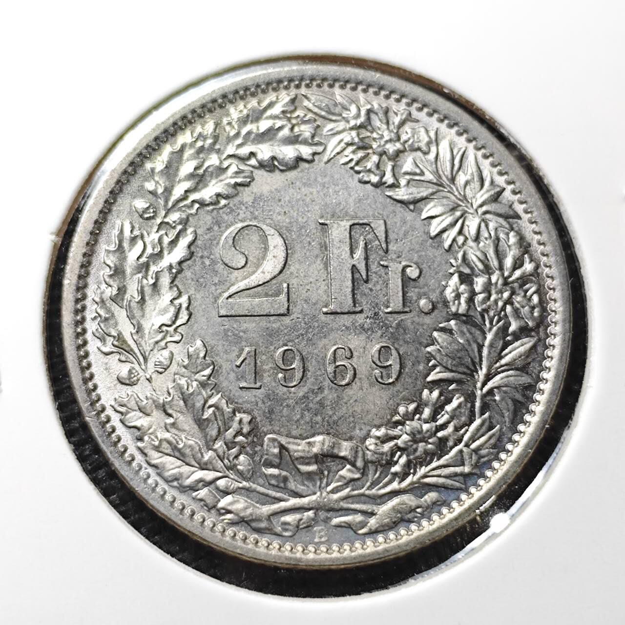 KK钱币收藏小铺 第334期 2月预留时间 周末发货  1969瑞士2法郎 好品