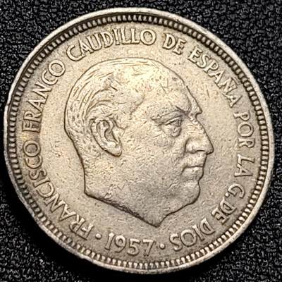 泉币菌-第107场-精品福利场 - 西班牙1957年5比塞塔 弗朗哥 鹰徽 23mm
