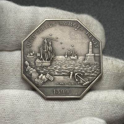 「木头集藏」章牌专场-第61场 - 法国马赛商会八角银章，直径：35 mm，20 g，边铭：丰饶角 1ARGENT，品相很不错！