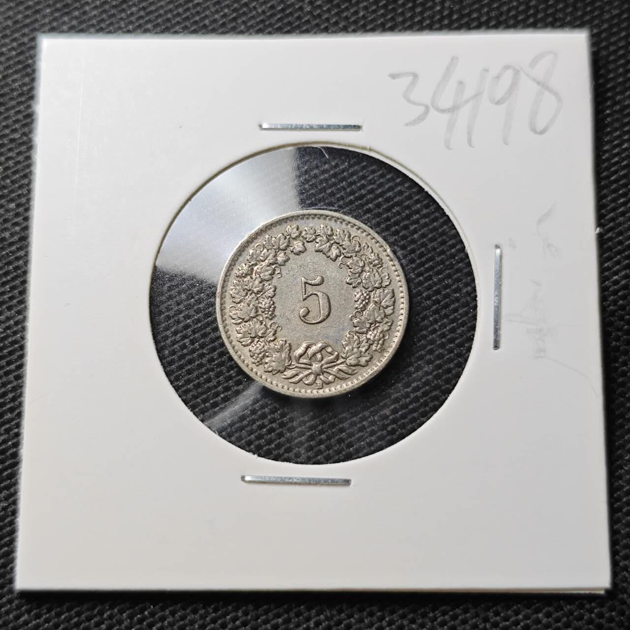 KK钱币收藏小铺 第334期 2月预留时间 周末发货  1949瑞士5分镍币