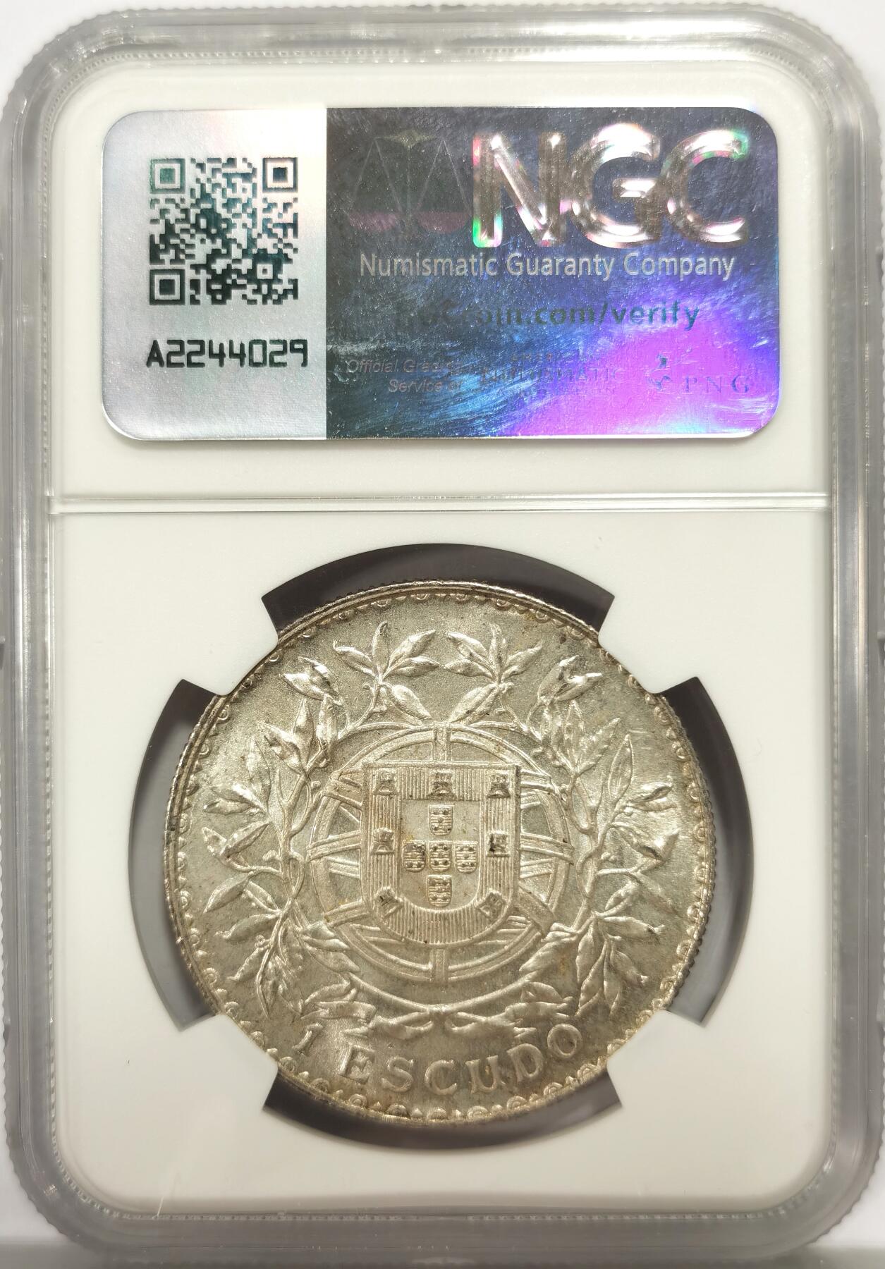 博洋堂世界钱币拍卖第139期（全场包邮） NGC MS61 葡萄牙1915年1埃斯库多大银