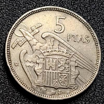 泉币菌-第107场-精品福利场 西班牙1957年5比塞塔 弗朗哥 鹰徽 23mm