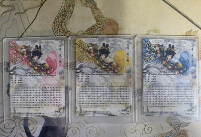 奇趣收藏卡牌拍卖第22场 卡德曼 谷粒 扈三娘19号一套三色粗闪卡3张，金编024/300  32/300  101/300，全新覆膜卡夹卡膜保护