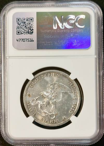 甄臻铺-世界币章拍卖（第33期），送拍享返佣金等优惠多多 NGC-MS63 1913年德意志第二帝国普鲁士战胜拿破仑百年纪念3马克，品相不输64分