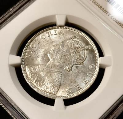 甄臻铺-世界币章拍卖（第33期），送拍享返佣金等优惠多多 NGC-MS62 1862年英属印度维多利亚卢比，品相不输63