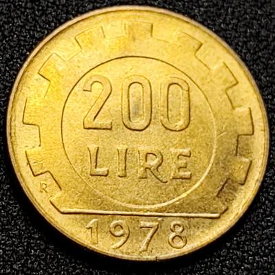 泉币菌-第107场-精品福利场 原铜光极美  意大利1978年200里拉 丰收女神 齿轮 铝青铜币 外国硬币 24mm 