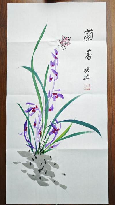 白泽拍卖卡牌手绘专场第24期（持续征集ING，白露暧秋色，月明清漏中） - 2025 洪堇手绘画 兰香 尺寸：35cm*69cm