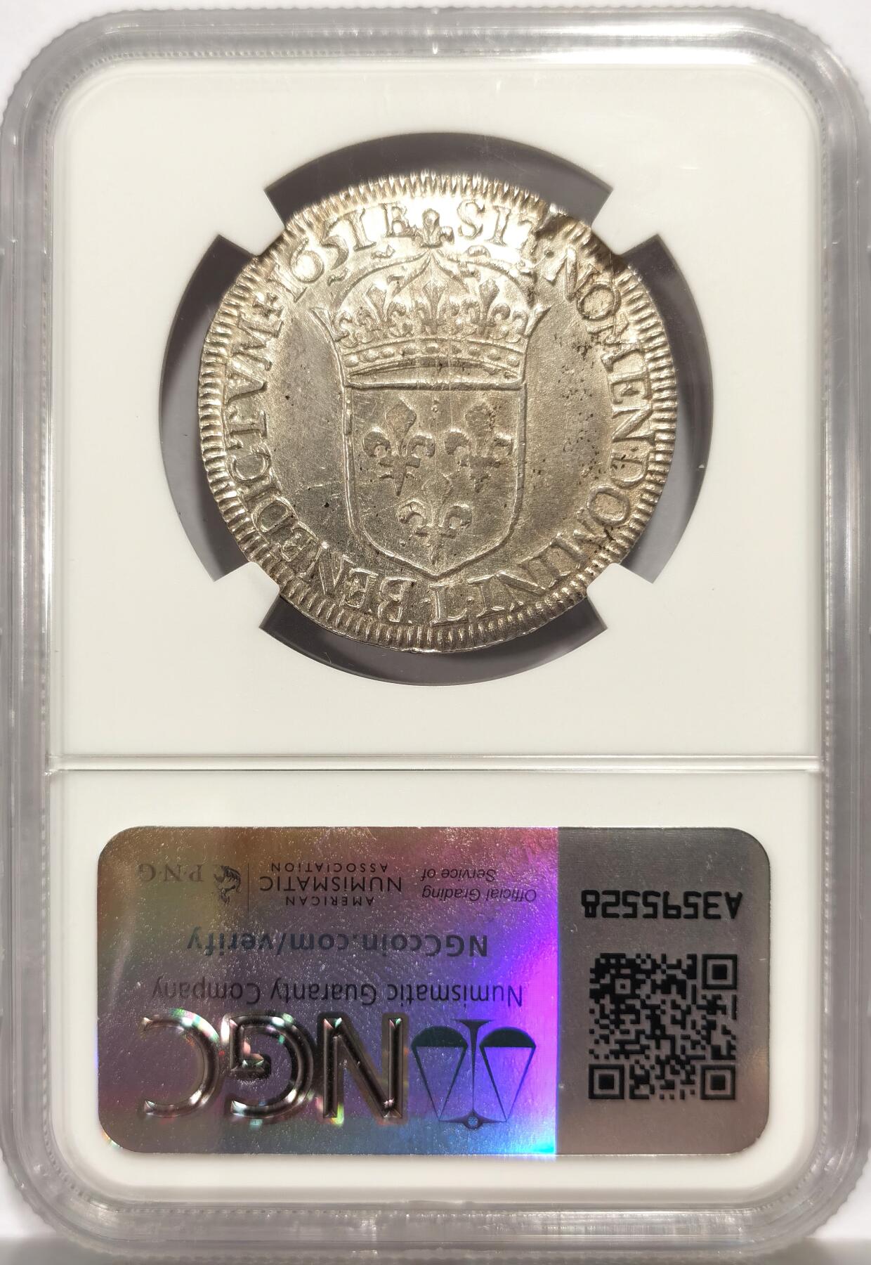 博洋堂世界钱币拍卖第139期（全场包邮） NGC UNC 法国1651L（巴约讷）路易十四少年版1/2埃居银币 少见面值高品