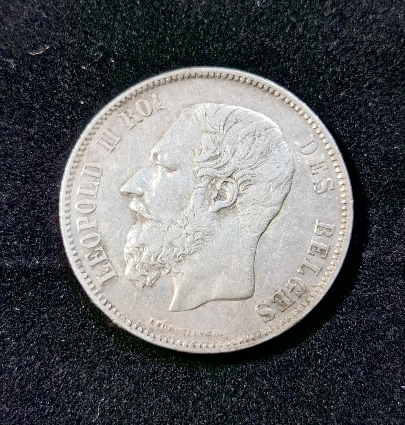 甄臻铺-世界币章拍卖（第33期），送拍享返佣金等优惠多多 比利时1868年 利奥波德二世5法郎银币（A版）