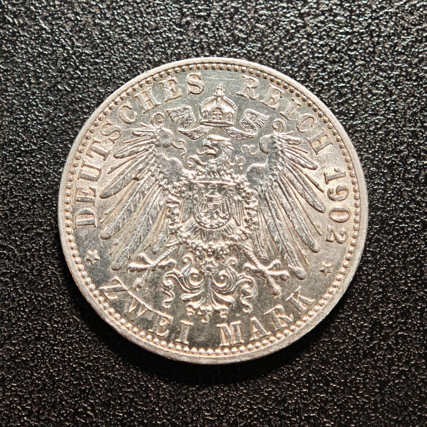 【德藏】世界币章拍卖第146期（拍品征集中~欢迎藏友联系） 1902年 德国巴登执政50周年纪念2马克银币 直径约：27.8mm；重约：11.1g
