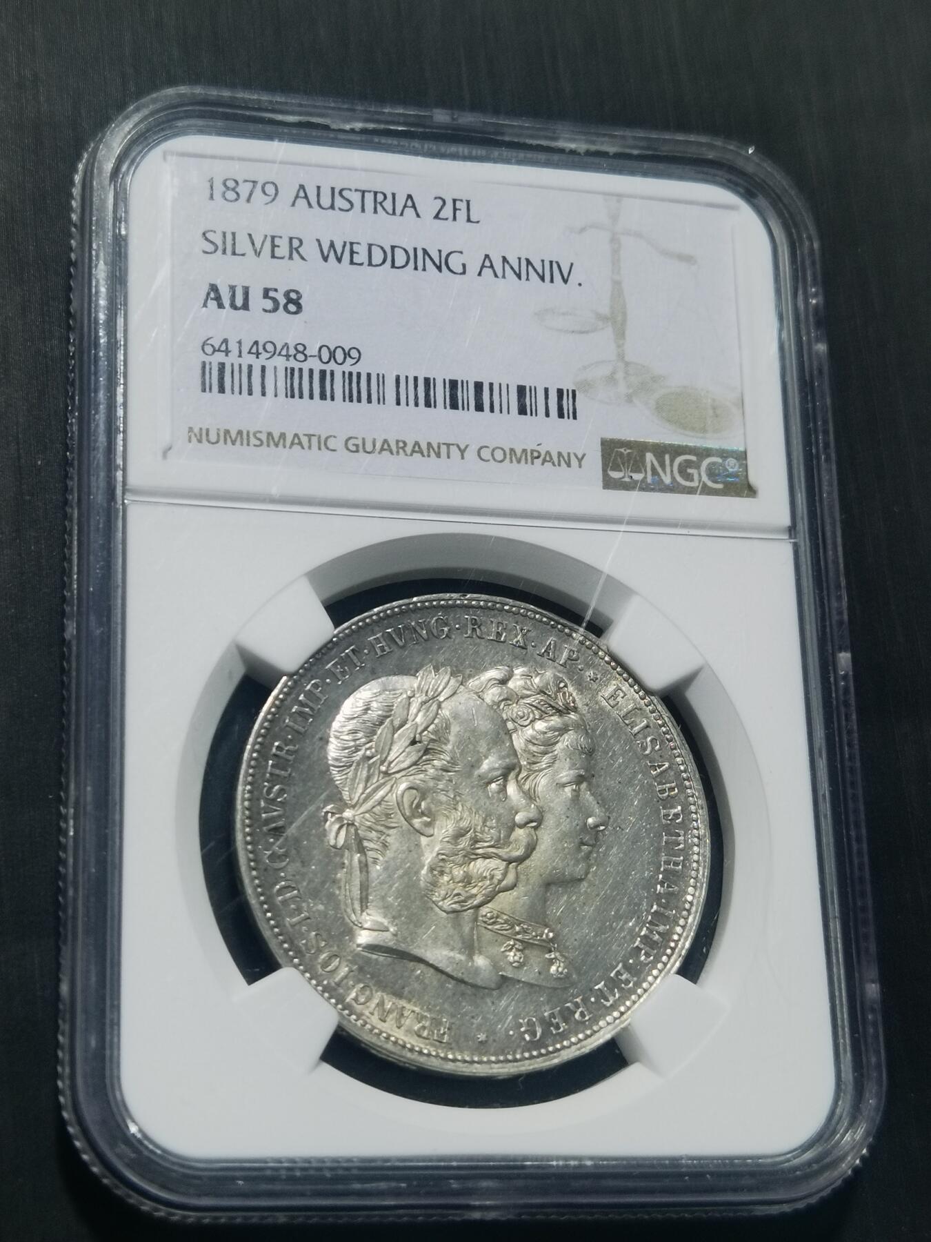 天下钱庄专场欢迎参拍 NGC AU58 茜茜公主银婚2盾银币