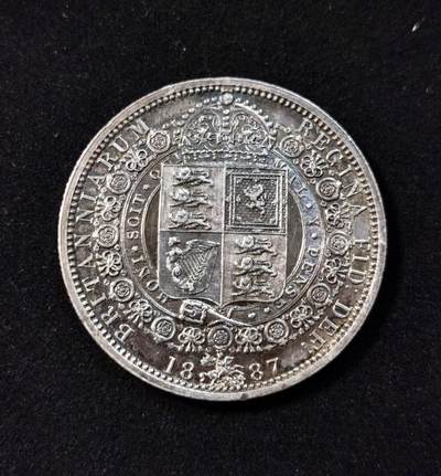 甄臻铺-世界币章拍卖（第33期），送拍享返佣金等优惠多多 英国 1887年 维多利亚女王 半克朗银币 50周年金禧特年 英伦黑彩 AU打底品相