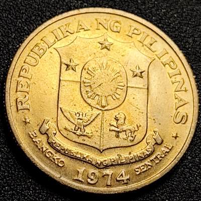 泉币菌-第107场-精品福利场 少见 原铜光UNC 1974年 菲律宾1比索 国父何塞·黎刹 33mm