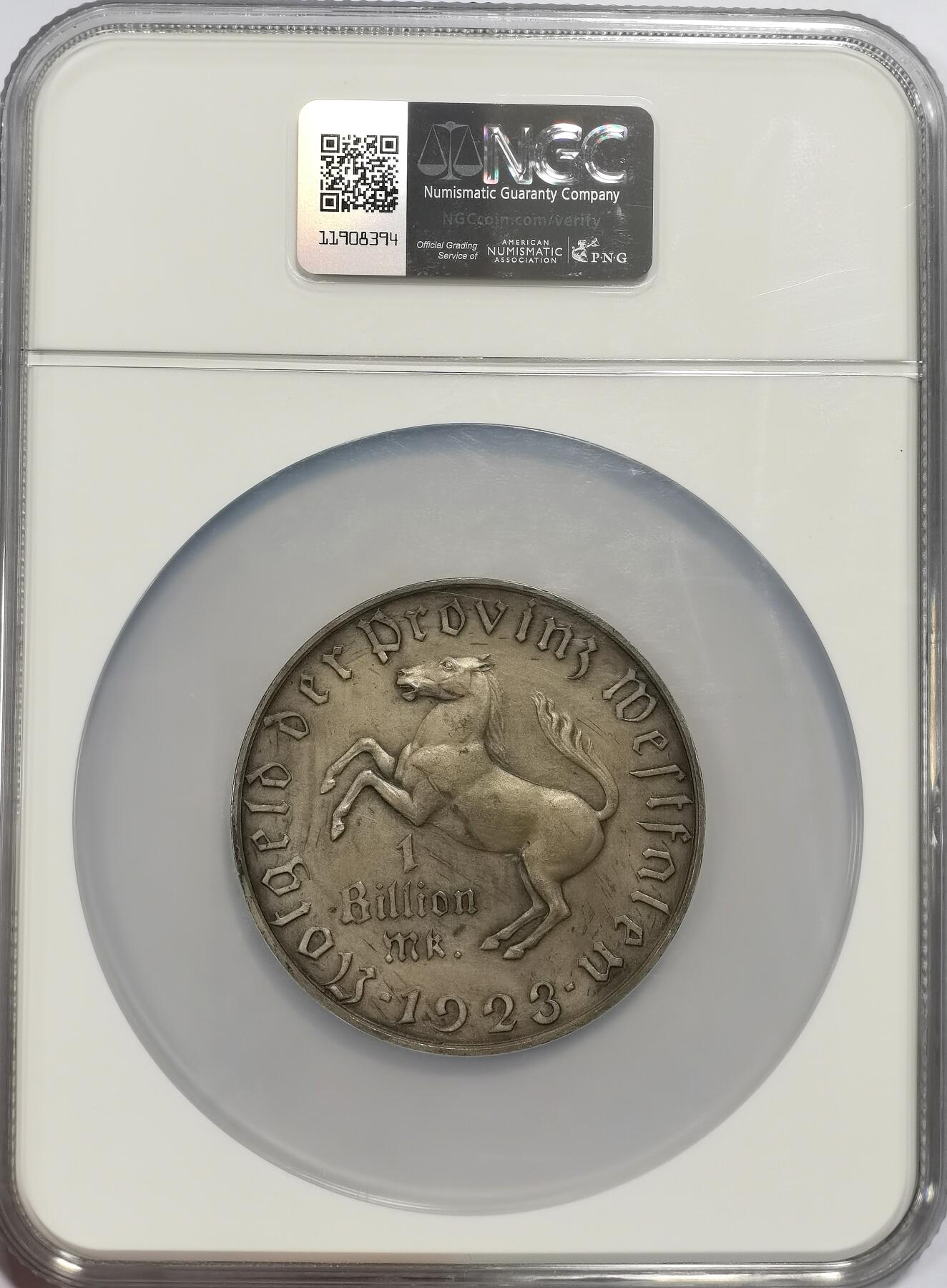 博洋堂世界钱币拍卖第139期（全场包邮） NGC MS61 德国威斯特法伦1923年1万亿马克，大名誉品！特殊时期最大面值的硬币，底板平滑，低评状态！