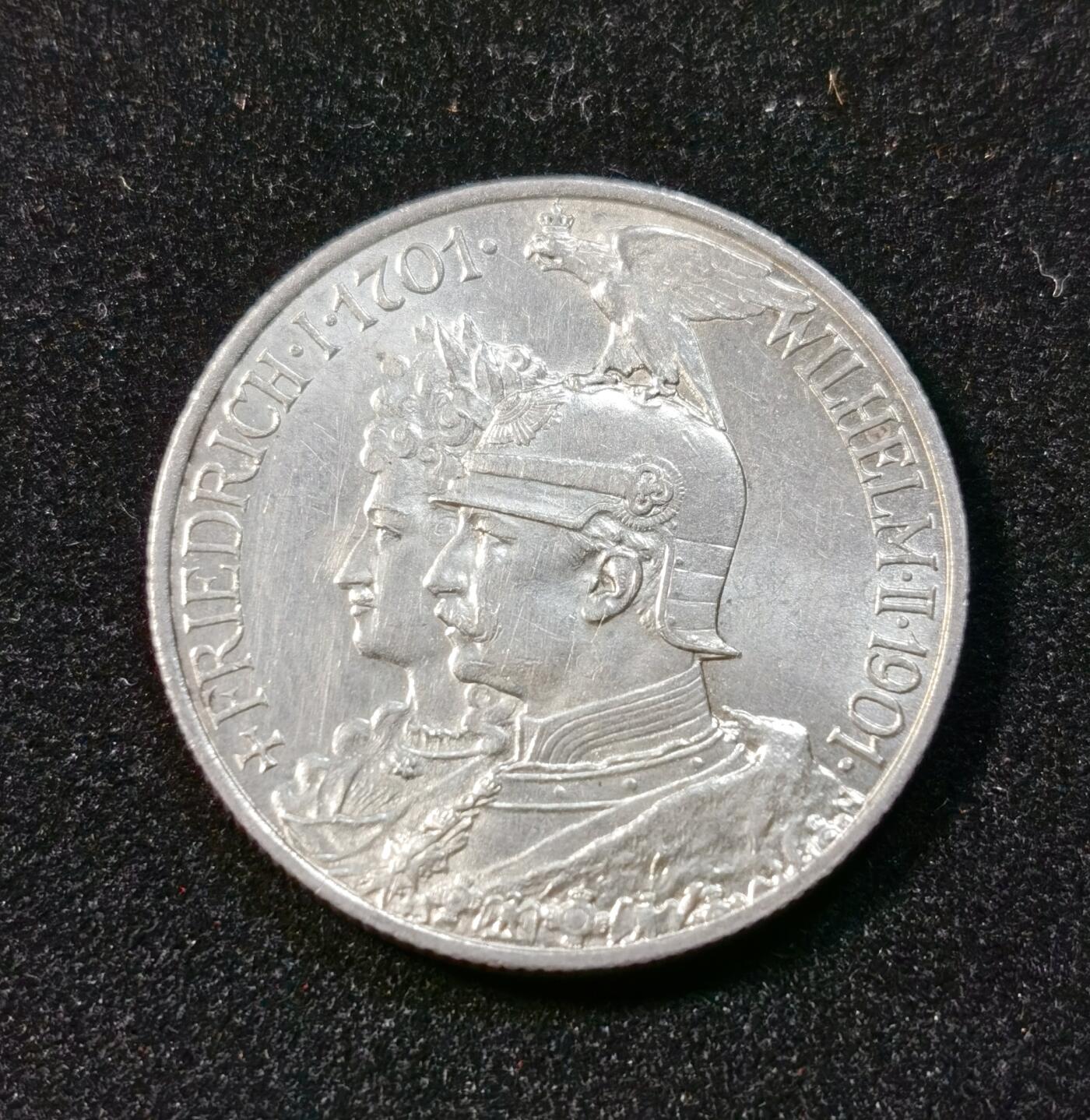 甄臻铺-世界币章拍卖（第33期），送拍享返佣金等优惠多多 1901年德国普鲁士建国200周年2马克，MS的品相