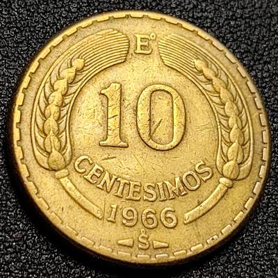 泉币菌-第107场-精品福利场 - 少见 早期币 智利1966年10分 飞鹰 27.2mm 美洲硬币 