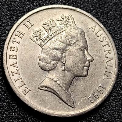 泉币菌-第107场-精品福利场 英属 澳大利亚1992年10分铜镍币 琴鸟 伊丽莎白二世女王  铜镍币 23.6mm