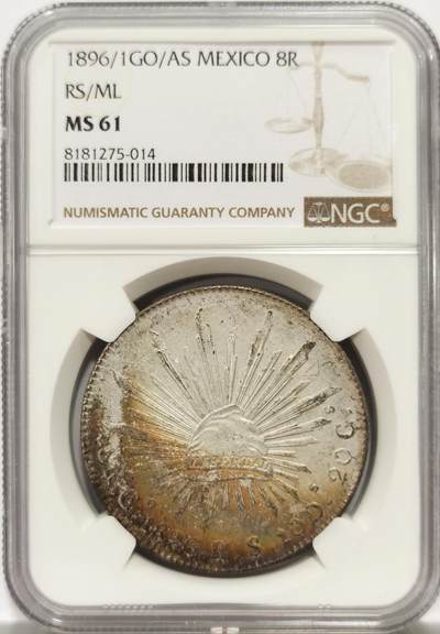 博洋堂世界钱币拍卖第139期（全场包邮） - NGC MS61 墨西哥1896/1年GO/AS RS/ML花边鹰洋，罕见年份、厂别、鉴定师三骑字版，极美五彩包浆