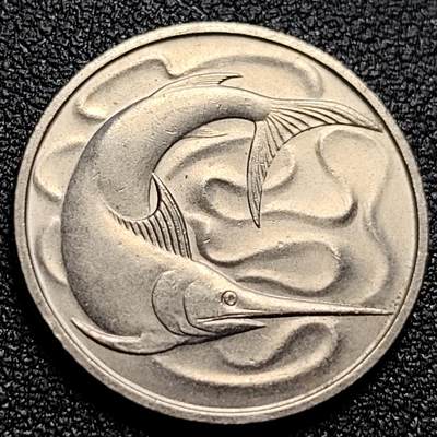 泉币菌-第108场-散币乐园场 - 原光UNC 高币值 1976年 新加坡20分 海洋动物-剑鱼 24mm
