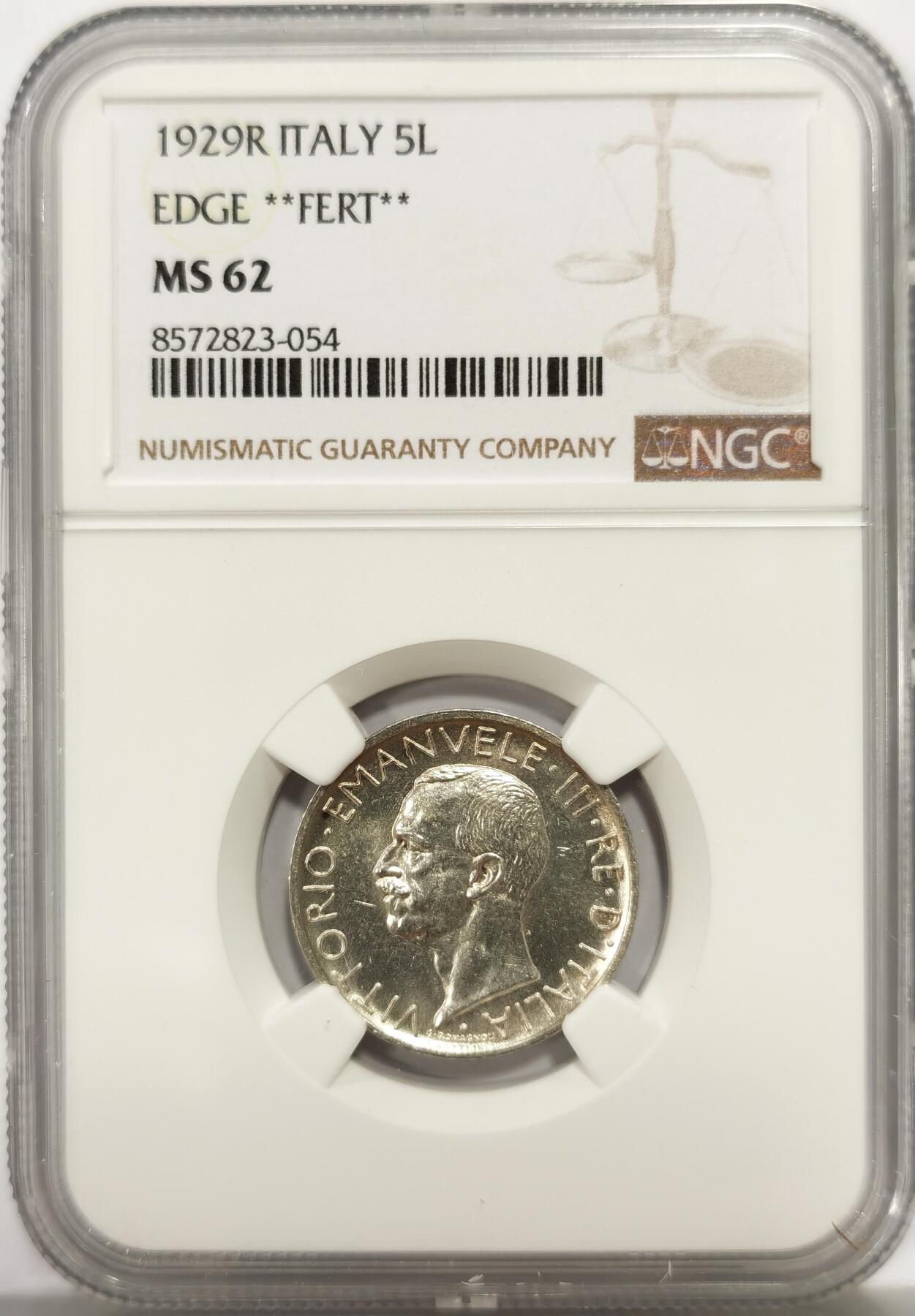 博洋堂世界钱币拍卖第139期（全场包邮） NGC MS62 意大利1929年小鹰5里拉银币 丝滑转光 少年份