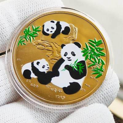 开心放漏，无佣金 - 彩色三只熊猫纪念章 金属彩印熊猫动物园纪念币 卡通浮雕