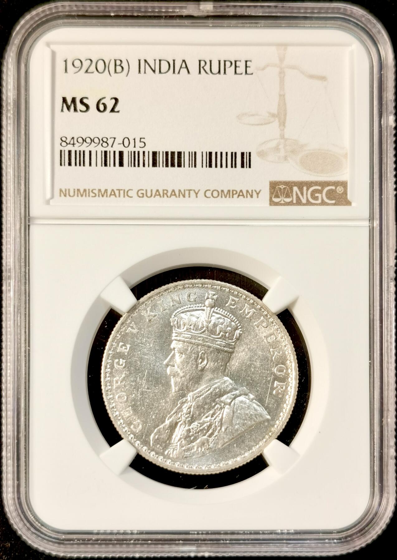 甄臻铺-世界币章拍卖（第33期），送拍享返佣金等优惠多多 NGC-MS62 1920年英属印度乔治五世卢比