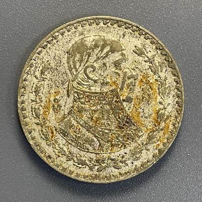 回流钱币0913 - 1960年墨西哥1比索莫雷洛斯海盗头银币10%银16克