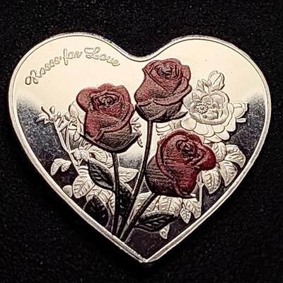 泉币菌-第107场-精品福利场 纪念品 银色 爱心玫瑰 直径38.8mm 纪念章