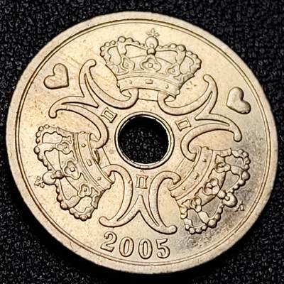 泉币菌-第107场-精品福利场 - 原光美品 丹麦中孔2克朗硬币 爱心币