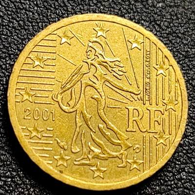 泉币菌-第107场-精品福利场 - 欧元 法国2001年10欧分铜币 玛丽安娜 欧盟地图 19.75MM